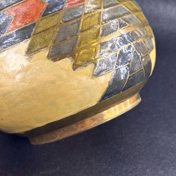 Vintage Enamel On Brass Geometric Vase Made In India - Picture 5 of 7